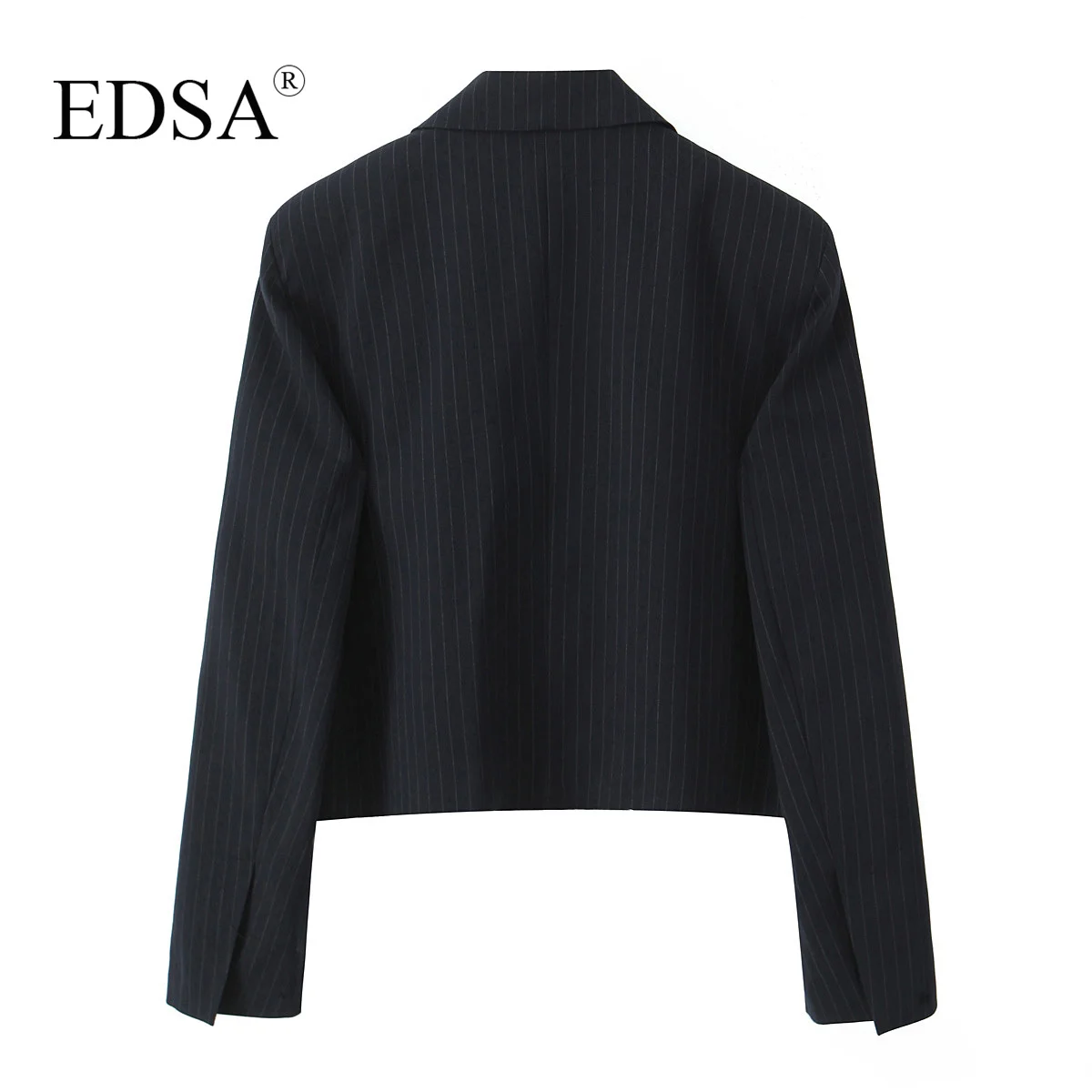 EDSA Women Vintage Cropped Blazer Jacket for Office Lady Long Sleeve Turn-down Collar for Female Casual Coat Outerwear