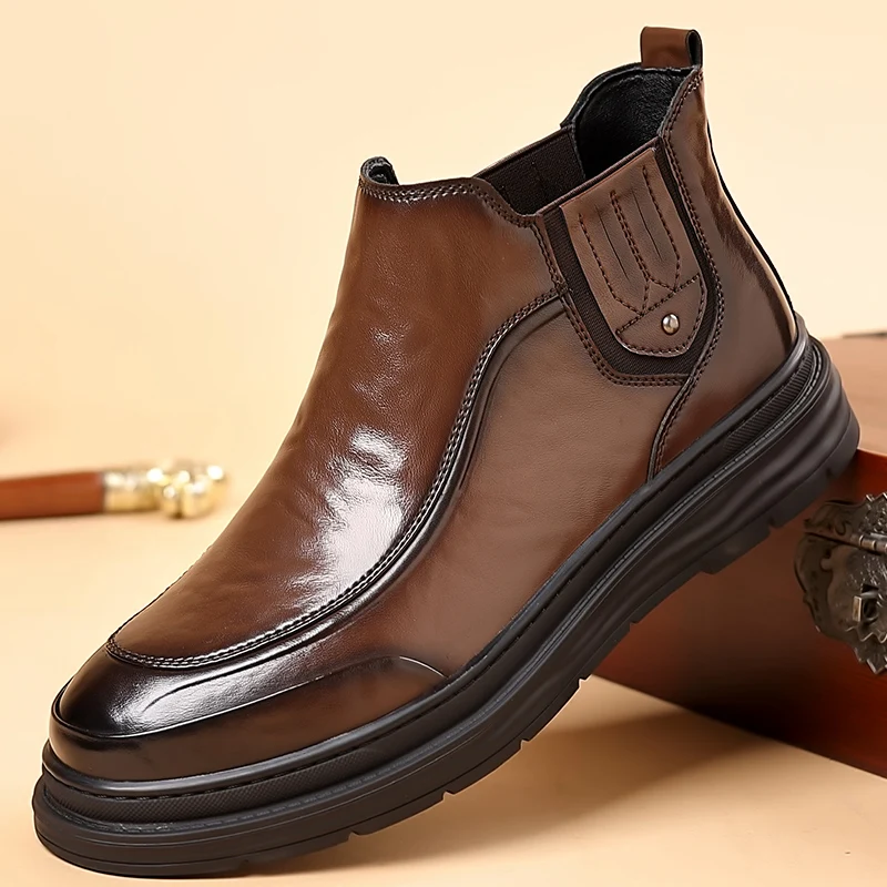 

Big Yellow Boots High-Top Boots: Autumn Men's Genuine Leather Shoes, 2024 New Inner Height-Increasing Stylish Thickened Sole Wor