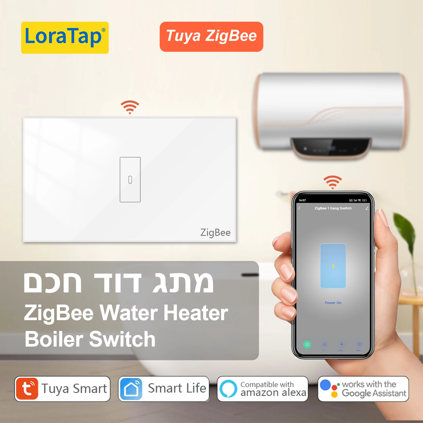 LoraTap Tuya Smart Life ZigBee Boiler Water Heater Switch Energy Consumption Monitoring Remote Control Google Assistant Alexa