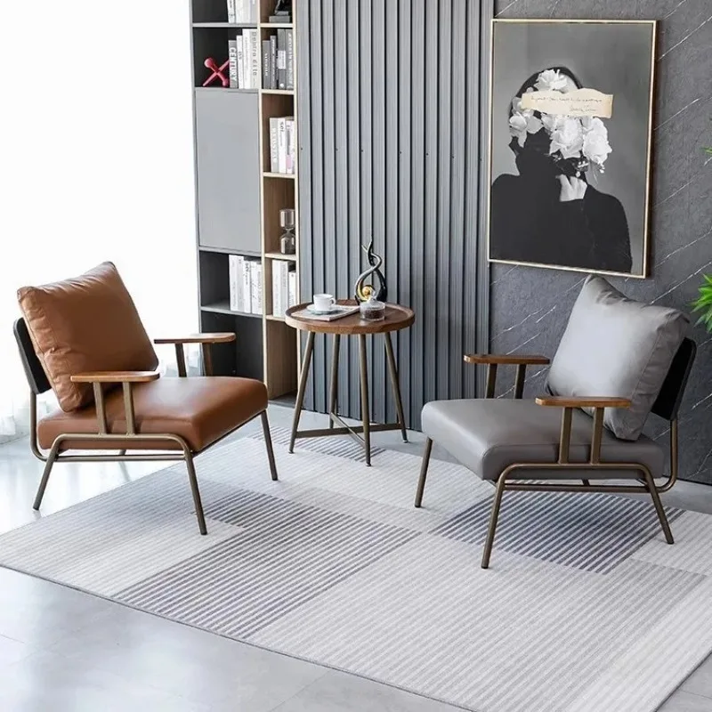 Living Room Chairs Modern European Two Seater Nappa Leather Lounge Accent Chair Balcony Coffee Table Sillon Minimalist Furniture