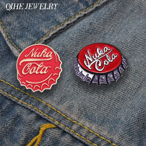 2 Styles Nura Cola TM Enamel Pins Creative Coke Bottle Cap Badges Backpack Lapel pins Brooches Cartoon Jewelry Accessories Gifts