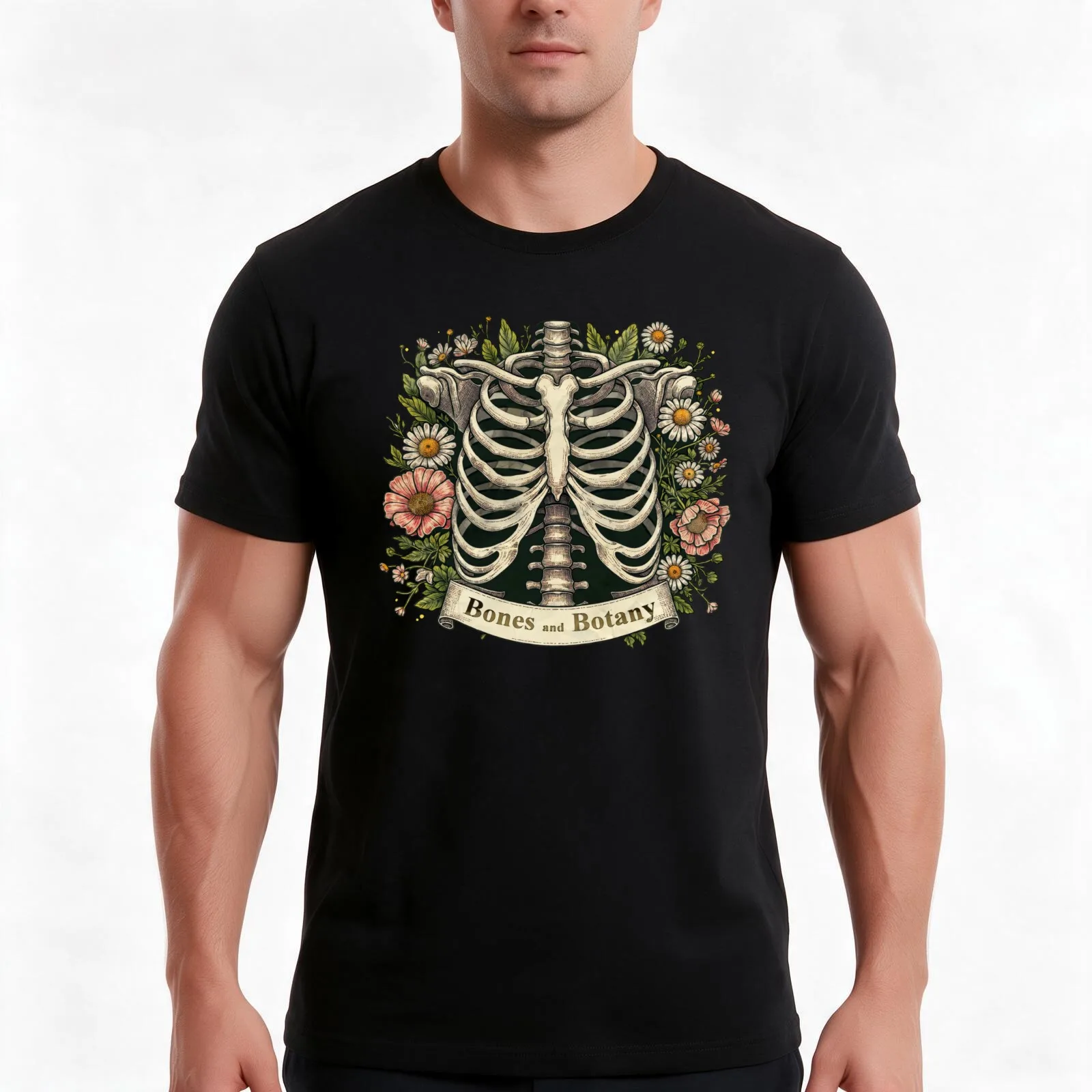 bones and botany ribcage torso Anatomy Art ribcage roses and butterflies thoracicy leaves anatomy Ribcage rib cag T-Shirt