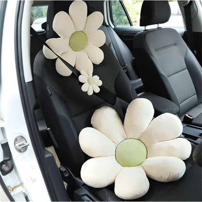 Oreiller de cou de voiture mignon pour femme, coussin de repos de sauna, coussin lancé de voiture, fleur décorative, accessoire de ceinture de