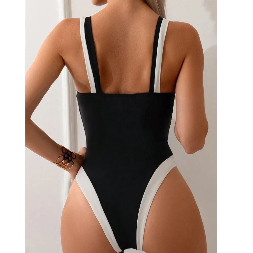2026 Bikini Woman Tankini Deep V Neck Bikinis Black And White High Cut Leg Swimsuit Ruched Bust Swimwear Women's Tankinis