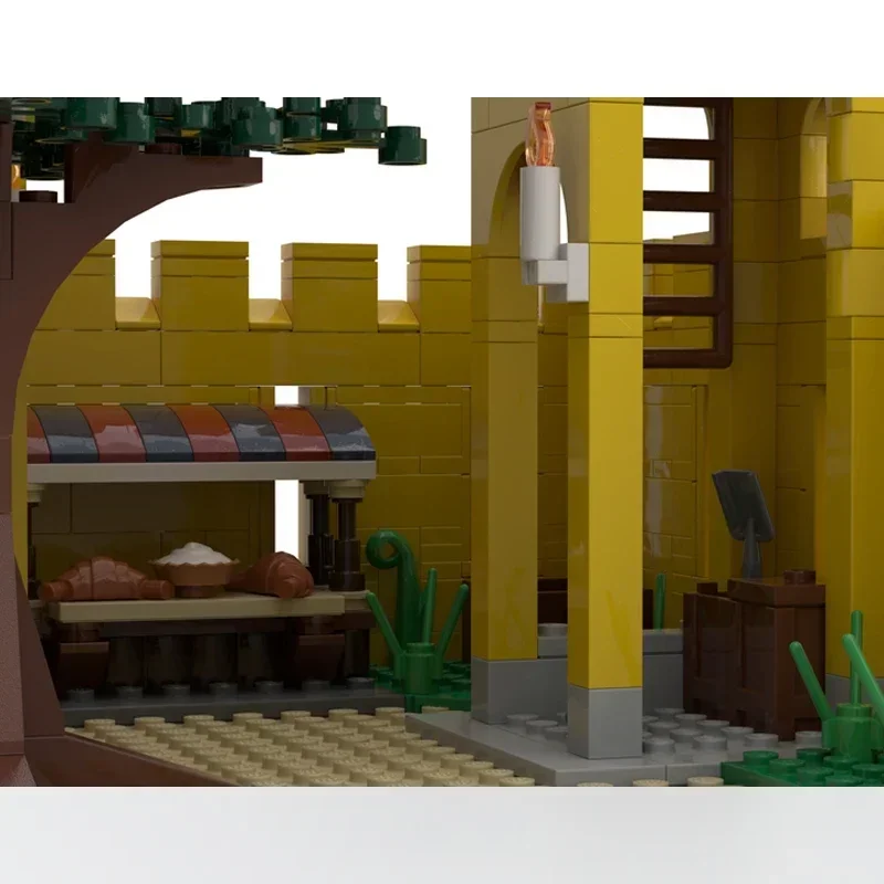 Briques de château jaune classiques de noël, forteresse militaire médiévale, blocs d'architecture de chevalier plus fort, château de briques modulaires moc