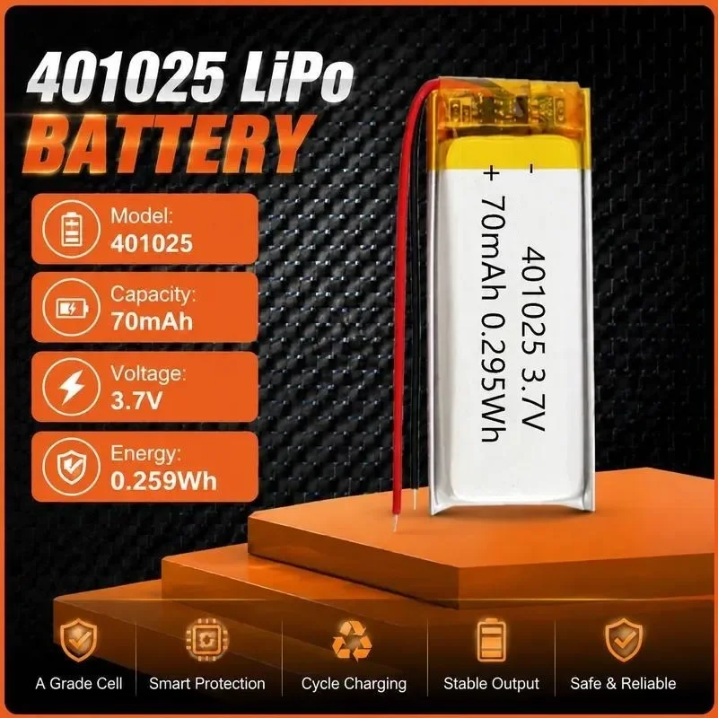 [New] 100pcs 401025 Polymer lithium battery 70mAh Recorder pen Bluetooth headset Small toy Rechargeable 3.7V