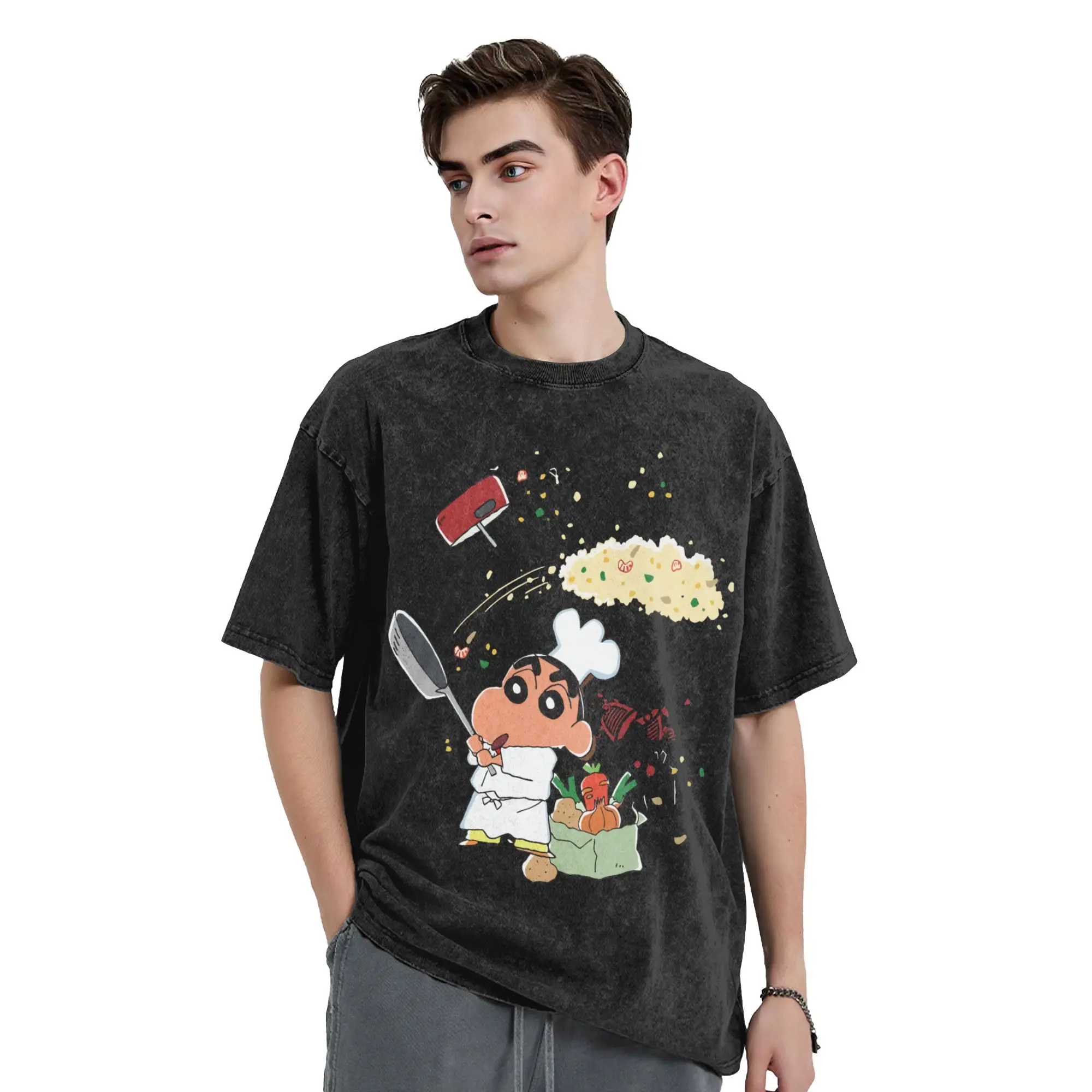 Crayons Shin-Chans Anime Washed T Shirts Streetwear Novelty T-Shirt  Tee Shirt Men Women Short Sleeve Street Graphic Printed