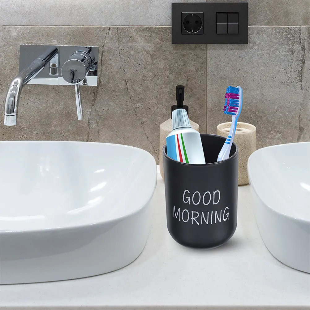 

1pcs Bathroom Tumbler Cup Black Frosted Minimalist Design Toothbrush Holder For Mouthwash Rinsing Makeup Brushes Pencil