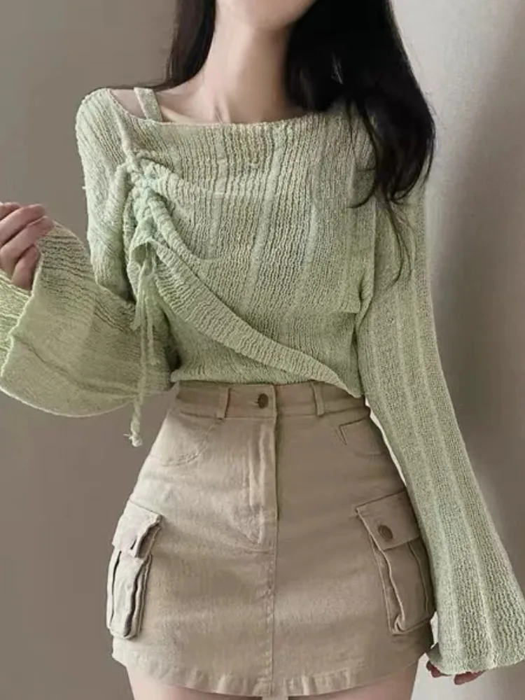 

Шикарный винтажный женский вязаный жилет Dstring, топ, весенний модный облегающий универсальный корейский комплект с длинным светом Ne