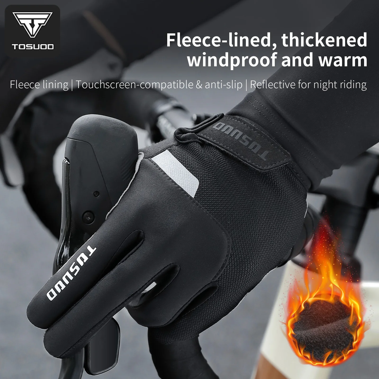 TOSUOD Winter-Vollfinger-Fahrradhandschuhe Touchscreen-fähig Atmungsaktiv Rutschfest Stoßdämpfend für MTB Rennrad Sport