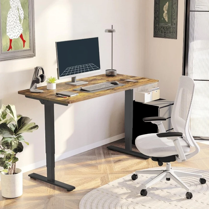 Essential 3 Stages Dual Motor Electric Standing Desk 55x28 Inch Whole-Piece Board Height Adjustable Desk Electric Sit Stand Desk