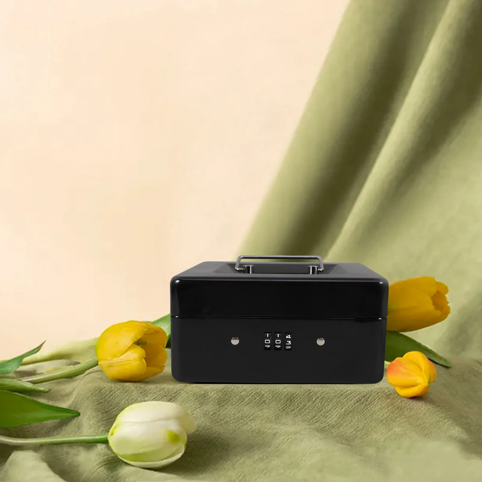 Small Safe Box Lockable Steel Cash Box Combination Lock Portable Large Capacity Money Organizer Hidden Storage Outdoor Key Safe