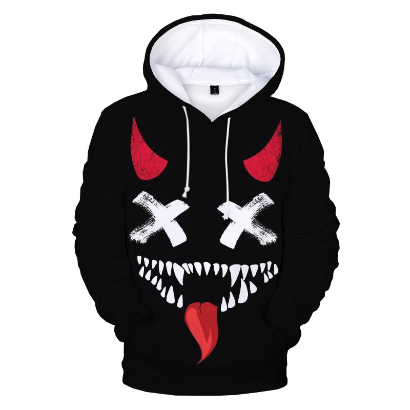 Halloween clown smiley face pattern 3D digital printing men's unique personality hoodie casual sweatshirt street trend jumper