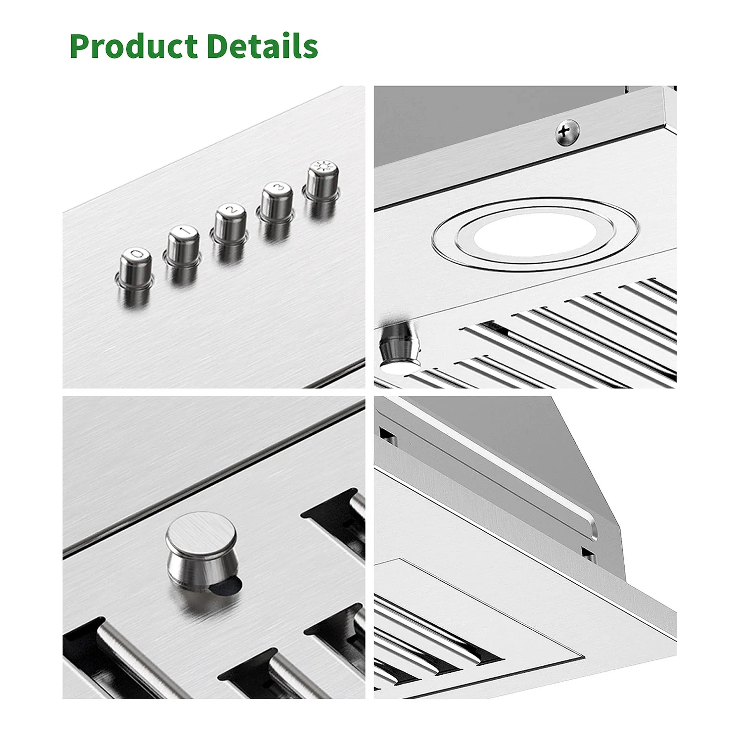 36" Stainless Built-In Range Hood 600CFM | Convertible Ducted/Ductless, Split Baffle Grease Filter & Dual LED Lighting