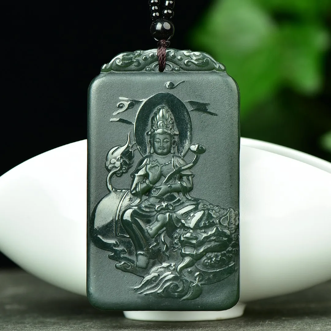 Boutique Hetian green jade Guanyin necklace pendant pendant meaning auspicious collection gift self-wearing gift