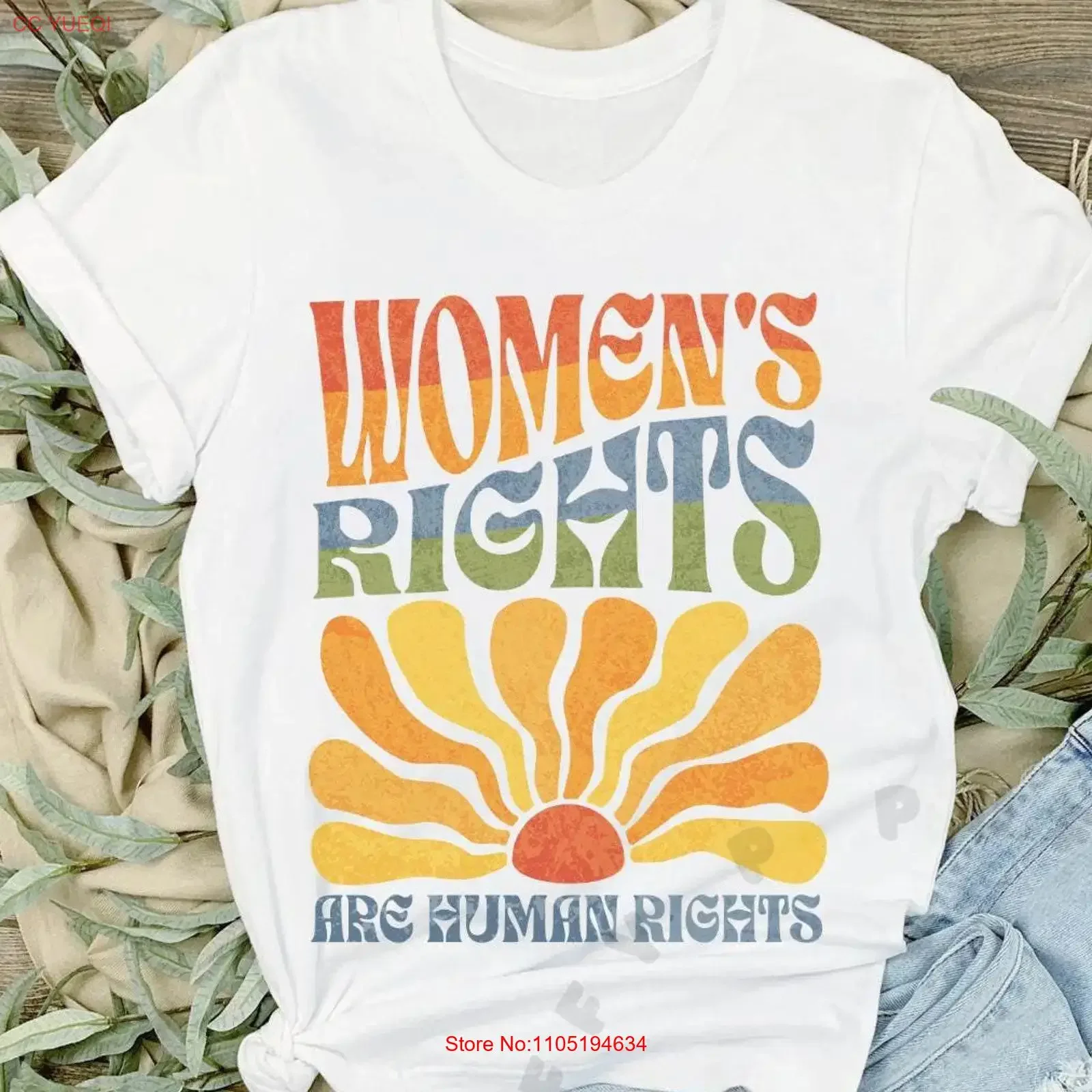 FeminisT T Shirt Womens Rights are Human Boho Rainbow Groovy Aesthetic Pro Choice Resist Roe My Body vintage Washed Versatile
