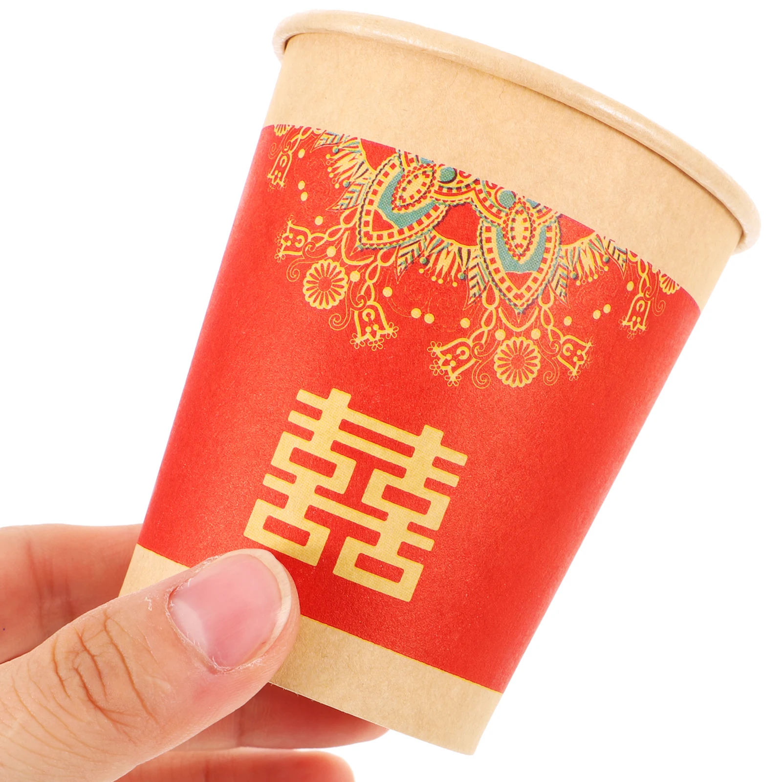 

50pcs Red Happy Character Paper Cups for Wedding Party Disposable Beverage Cups Lightweight Stackable Fits Juice