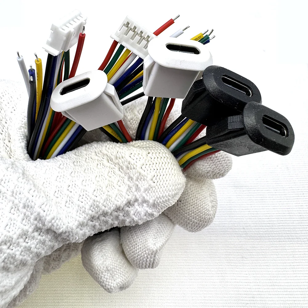 PH2.0 6Pin Type-C Female Panel Mount Cable, Buckle Direct Press, Support Data Transmission & PD Fast Charging with D+ D- CC1 CC2