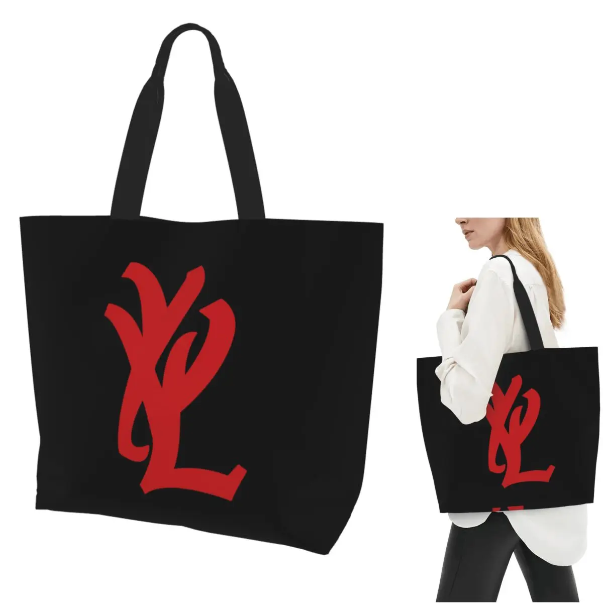 Rapper Playboi Carti YVL Red Logo Shopping Tote Bag Canvas Large Capacity Shoulder Bags Shopper Grocery Handbag for Women