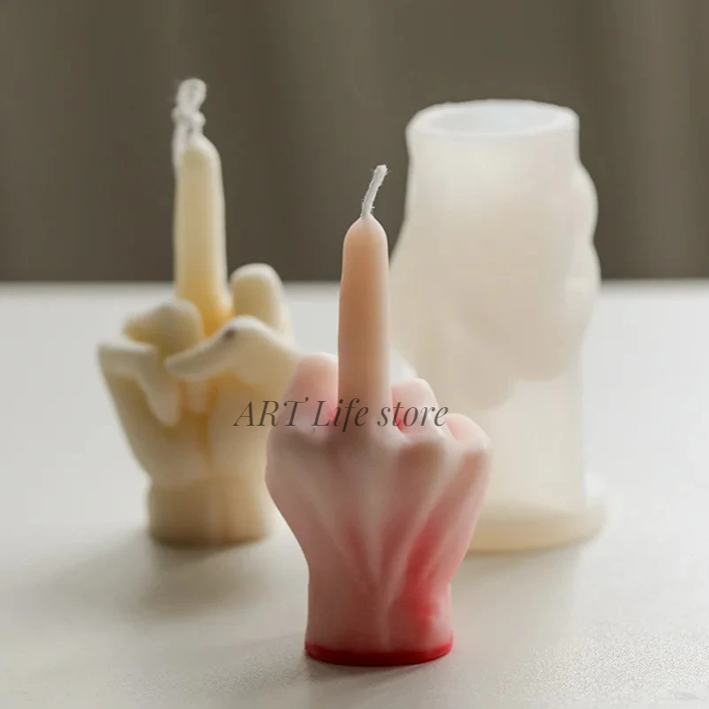 3D Finger Silicone Candle Mold Diy Fun Despised Gesture Plaster Soap Resin Crafts Make Molds Holiday Decorations Party Gifts