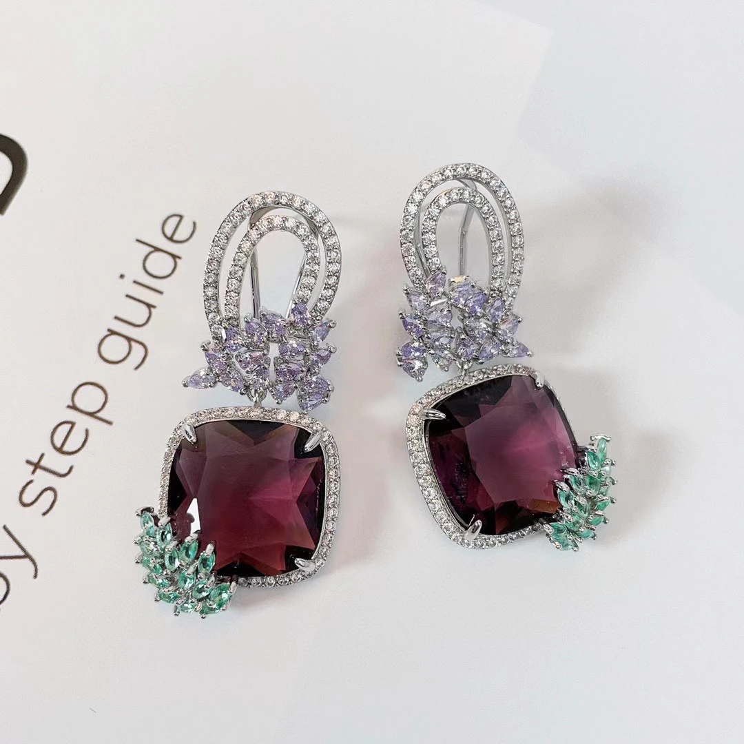 Fashion Square Shiny Cubic Zirconia Earring Women Wedding Party Banquet Microinsert Jewelry Anniversary Gift