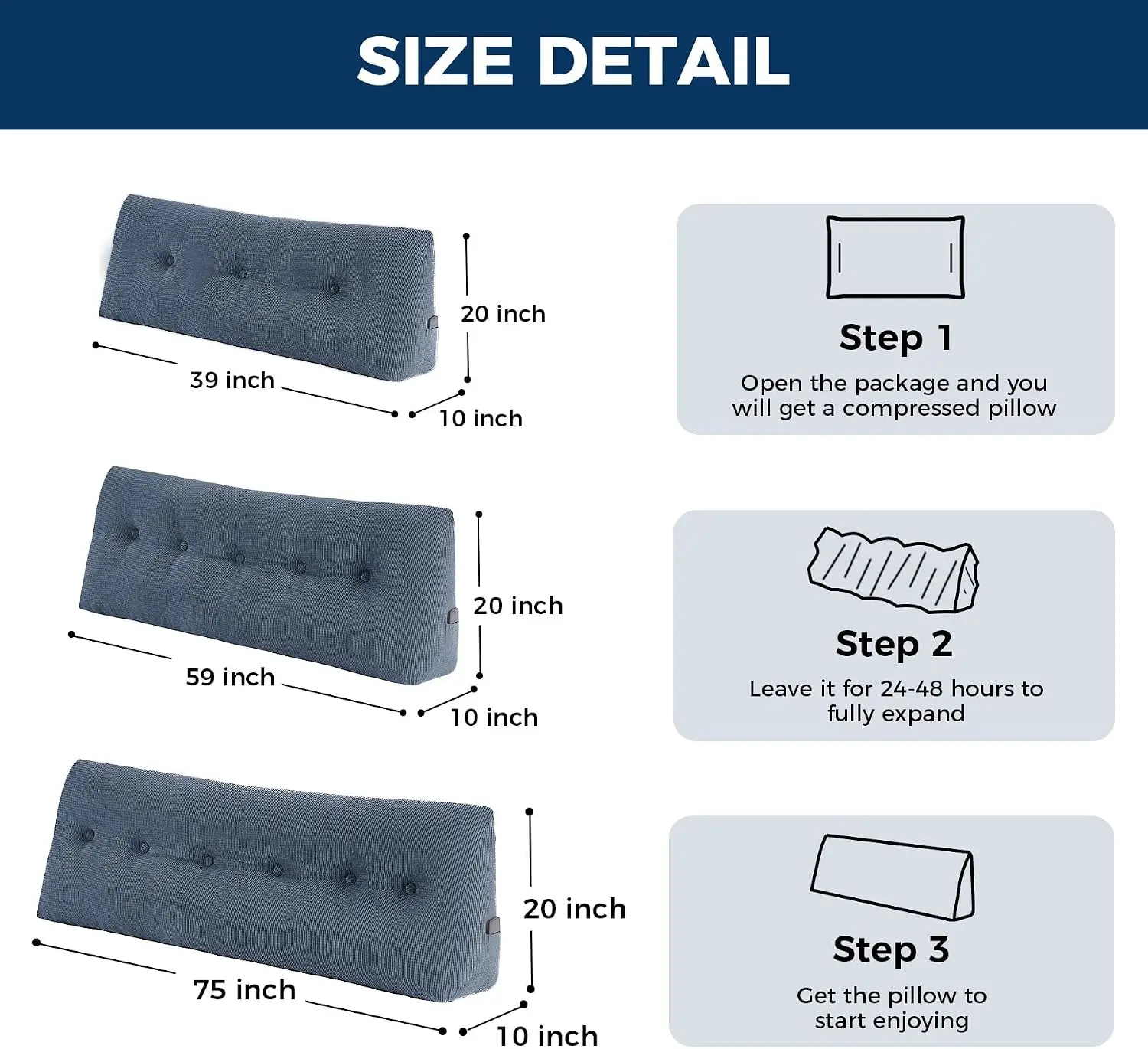 Headboard Pillow Twin, Wedge Pillow Headboard, Navy Blue | Triangle Backrest for Headboard, Bed Pillow for Sitting Up Reading Wo