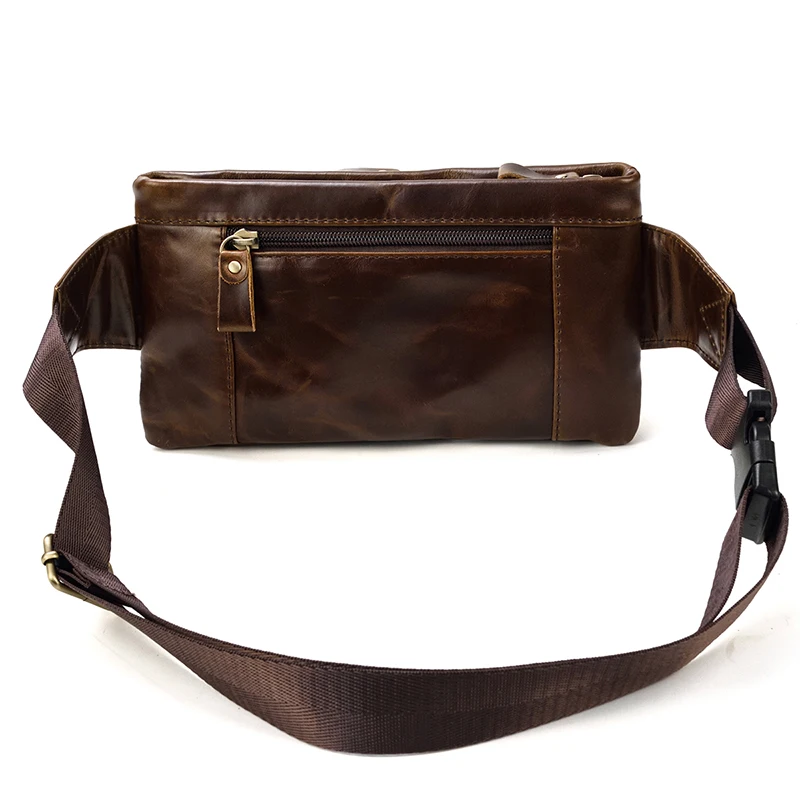 Riñonera informal de cuero genuino para hombre, bolsa de teléfono, bolso cruzado pequeño deportivo, paquete de pecho de viaje para motociclista