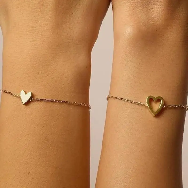 Minimalist Adjustable Heart Cutout Bracelets for Couple 1 2Pcs Alloy Material for Special Occasions Gift