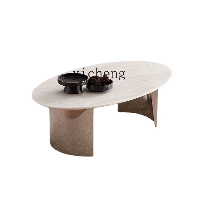 

Zf Marble Oval Coffee Table Living Room Luxury Stone Small Apartment Modern Minimalist Designer