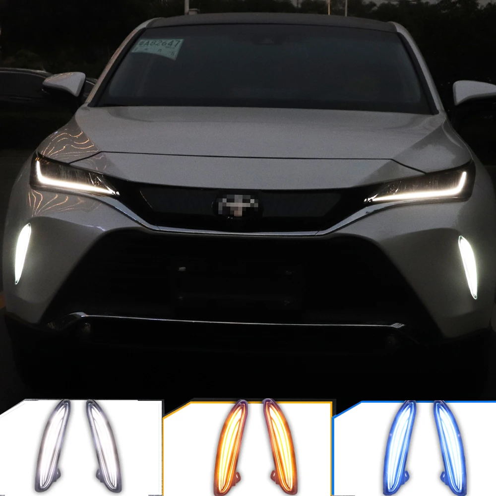 

2 шт. для Toyota Harrier Venza 2021 2022 светодиодные дневные ходовые огни водонепроницаемый желтый указатель поворота бампер светодиодный DRL