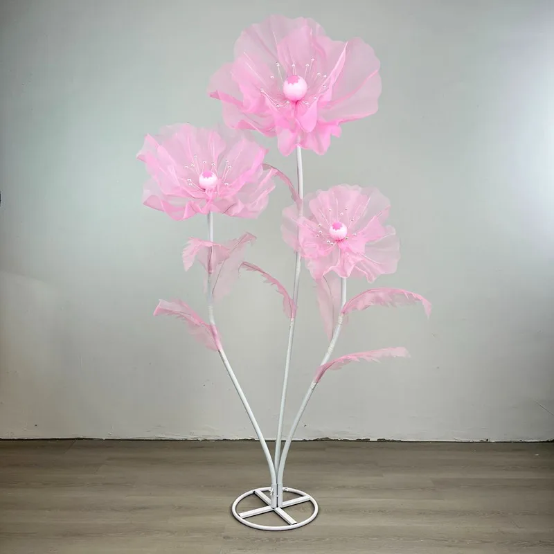 3pcs Large Poppy Silk Flower Wedding Road Lead Mesh Artificial Flowers Wedding Decor Props Garden Marriage Backdrop Decoration