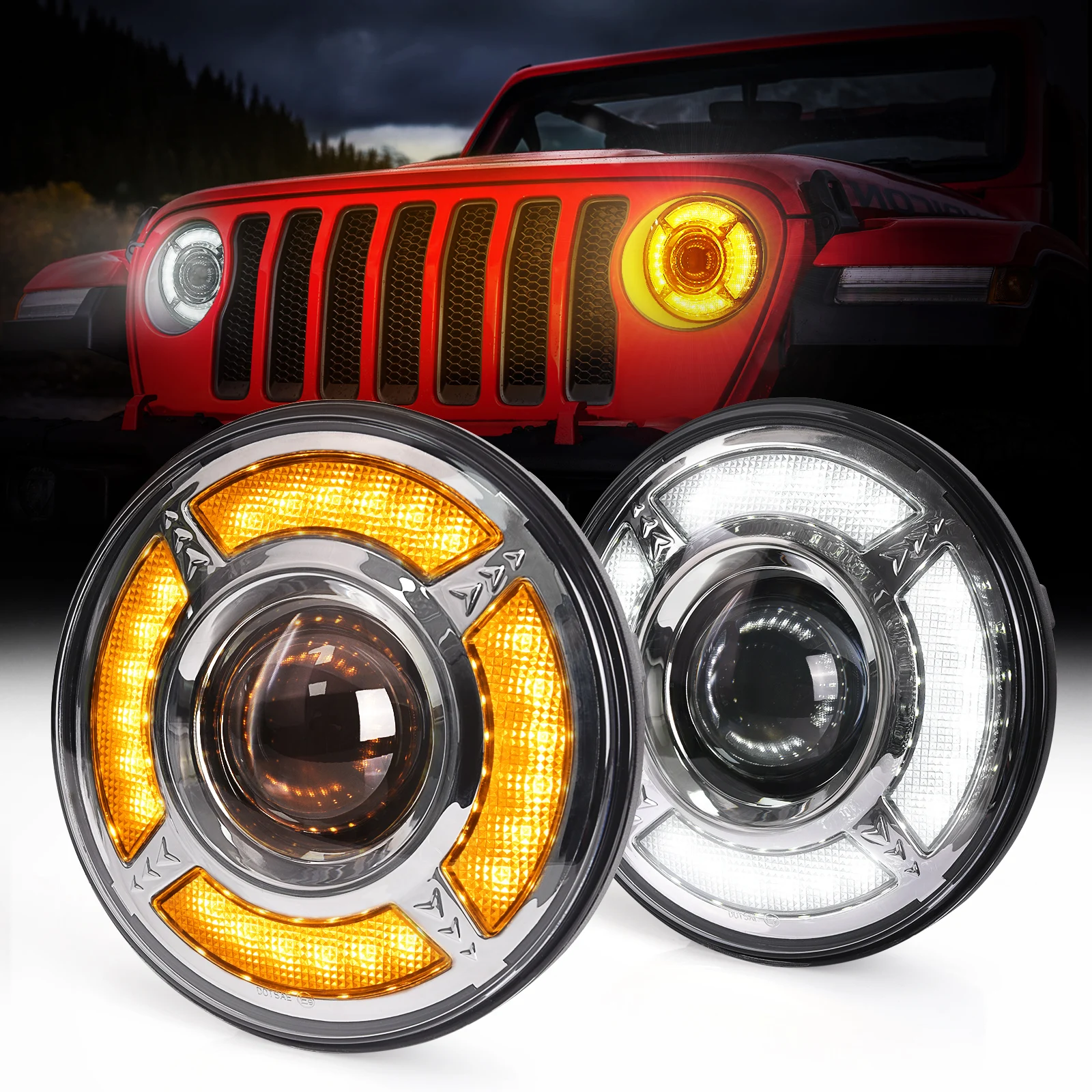 MICTUNING 7 Inch 80W Wrangler Headlight DRL Daytime Running Light High Flow Amber Turn Signal For Jeep Wrangler JK CJ  Accessory