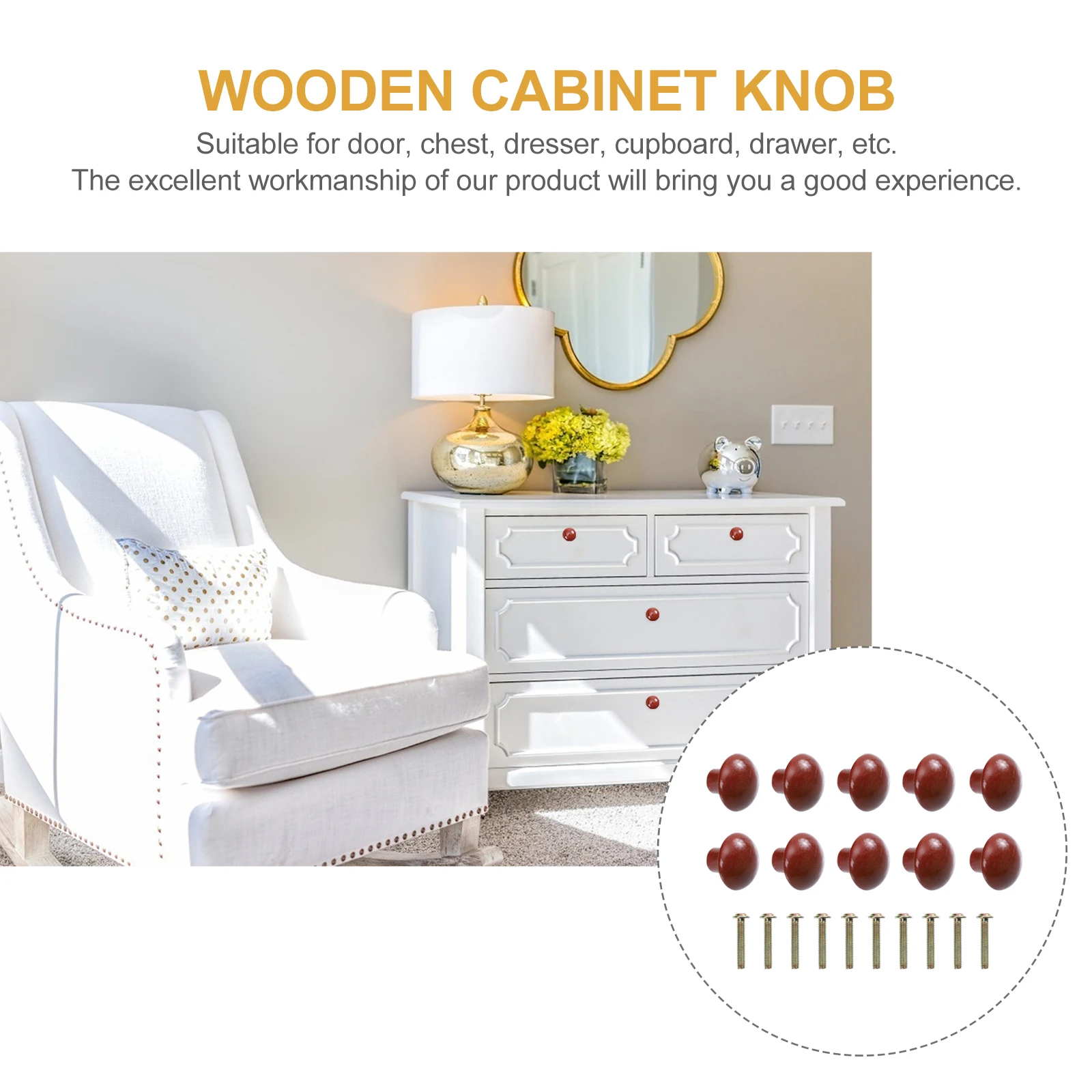 

10Pcs Mushroom Head Wooden Cabinet Knobs Simple Solid Wood Pull Handles for Drawer Wardrobe Cupboard Door Household Handle