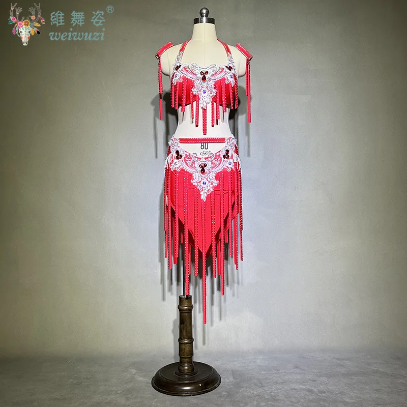 Belly Dance Costume Original Dancer's competition Suit Tassel Performance Clothes Customsized Women Children Bellydance Set