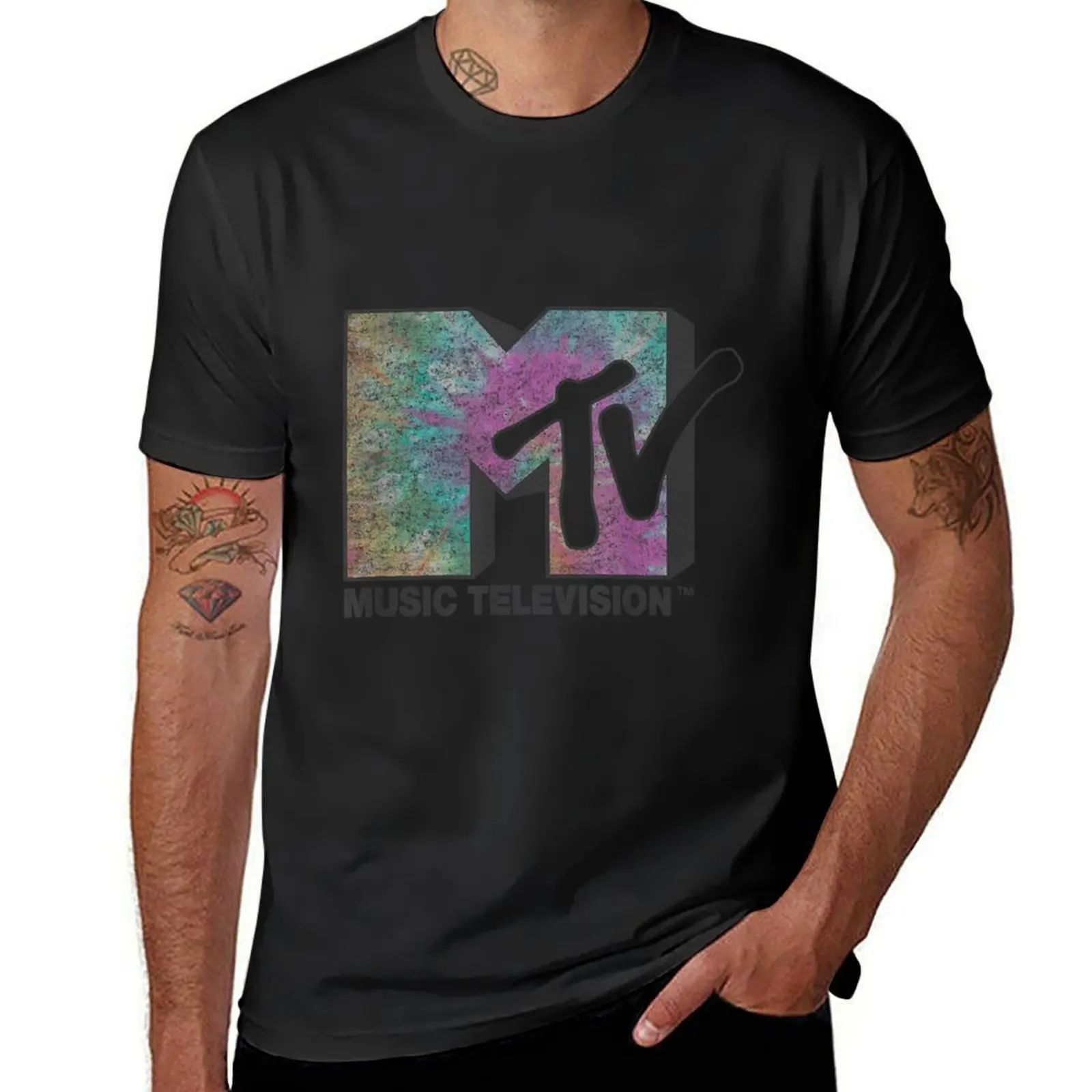 

MTV Music Television Faded Tie Dye Logo Fill T-Shirt cotton graphic tees tops luxury t-shirt mens cotton t shirts