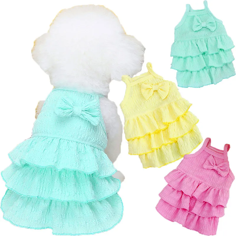 

Girl Puppy Summer Clothes Dress Skirt Green Yellow Dog Clothes For Small Dogs Dachshund Chihuahua Sling Costumes Dog Dresses XXL