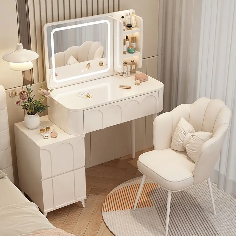 

Cream wind dresser bedroom modern simple small apartment makeup table bedside storage chest mirror desk integrated