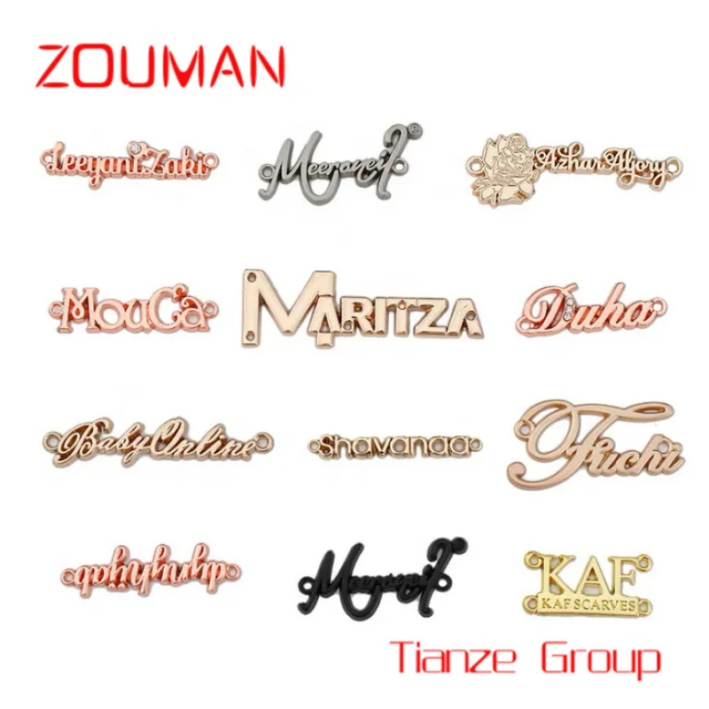 Metal Logo Labels for Clothing, Graved Name, Custom, Factory Garment Accessories, Fashion Design