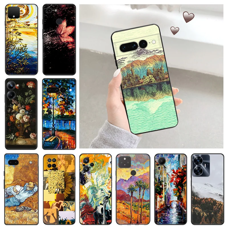 Autumn Oil Van Gogh Maple Leaf Silicone Phone Case Cover for Pixel 7 6 5 4 A 3 Motorola Edge40 G52 G72 G53 G73 G200 G Stylus One