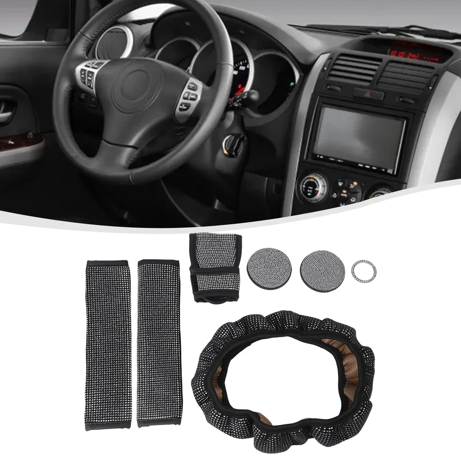 Versátil proteção interior do carro strass cinto de segurança cobre conjunto completo interior do carro ideal para deslocamento diário