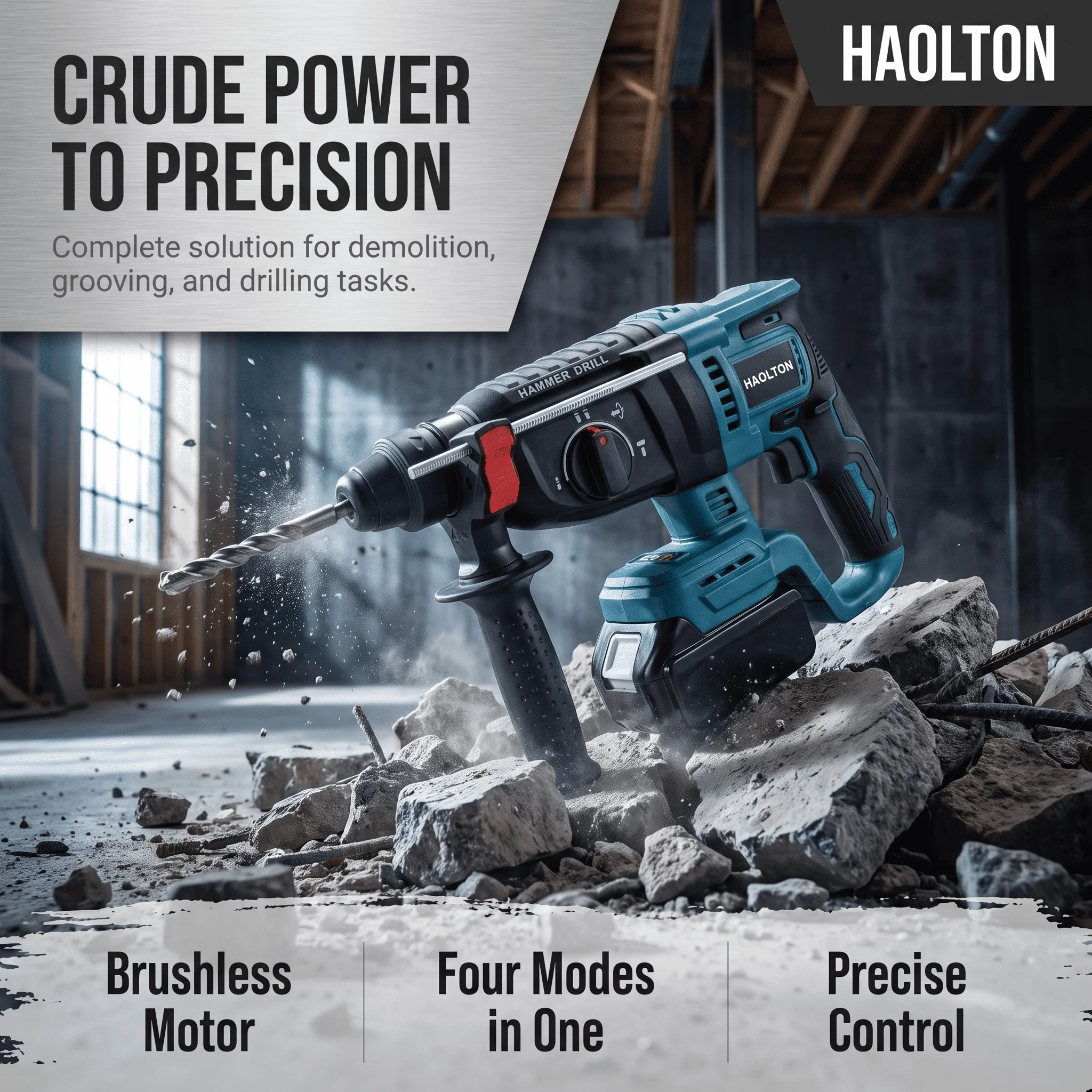 HONLTON 26mm Brushless Cordless Rechargeable SDS Rotary Hammer, 3 Functions, Fit Makita 18V/20V Battery, Bare Body, Power Drill