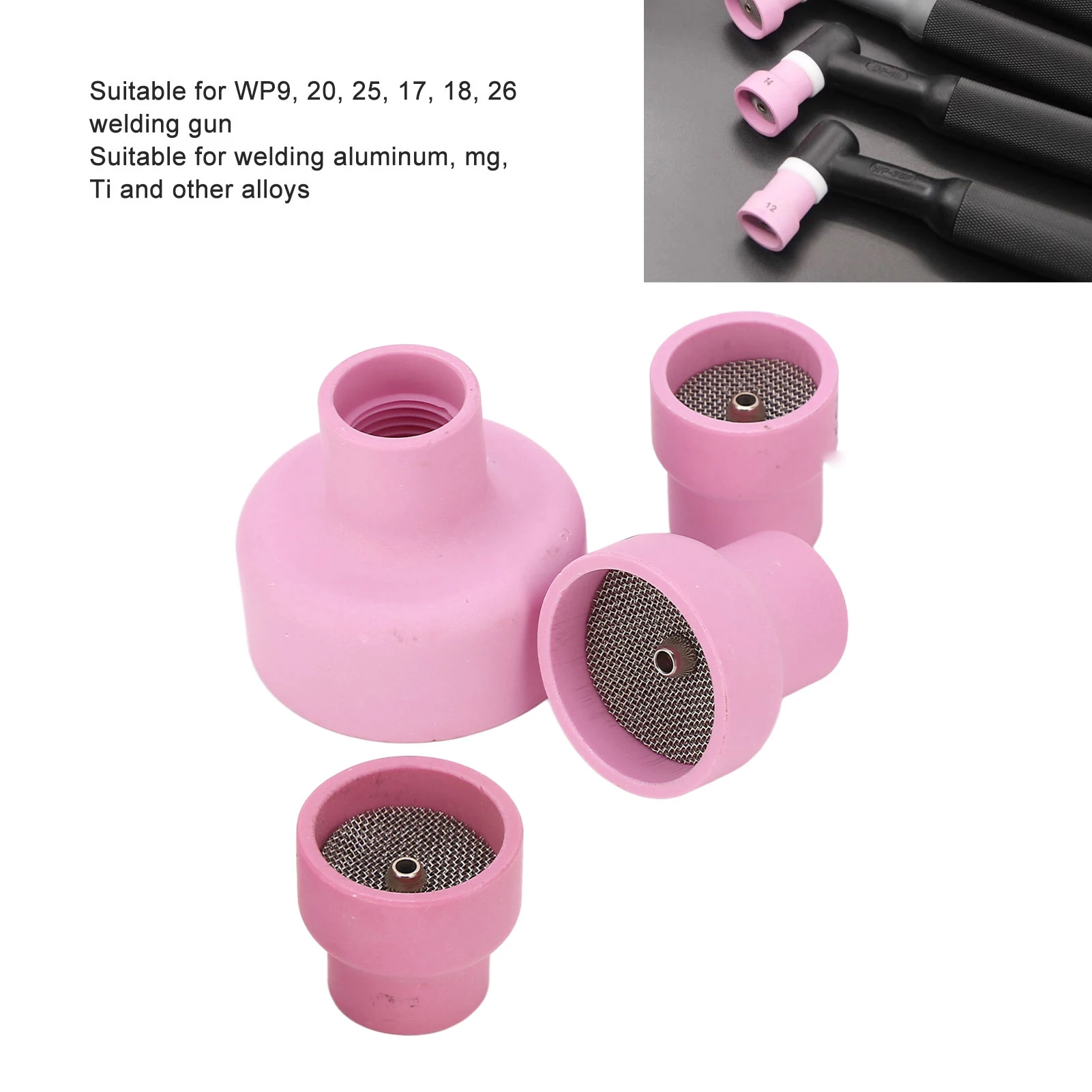 

Ceramic TIG Cup Kit Set 12# 14# 16# 24# 2.4mm Center Hole Inner Dia for Welding Equipment Pink TIG Welding Equipment TIG Cup Kit