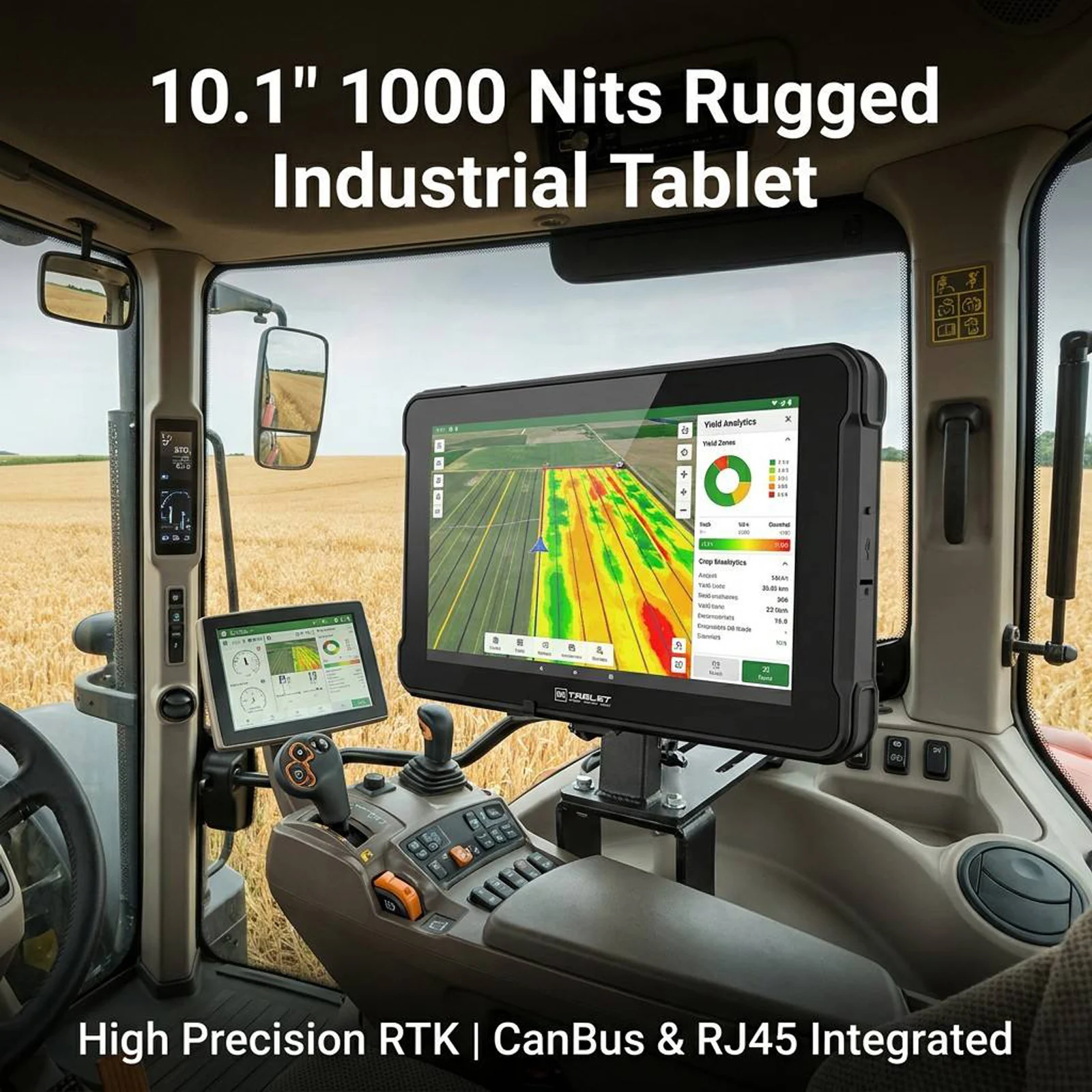 High Precision RTK Rugged Tablet 10.1" 1000 Nits Android Industrial PC With CanBus & RJ45 For Precision Agriculture
