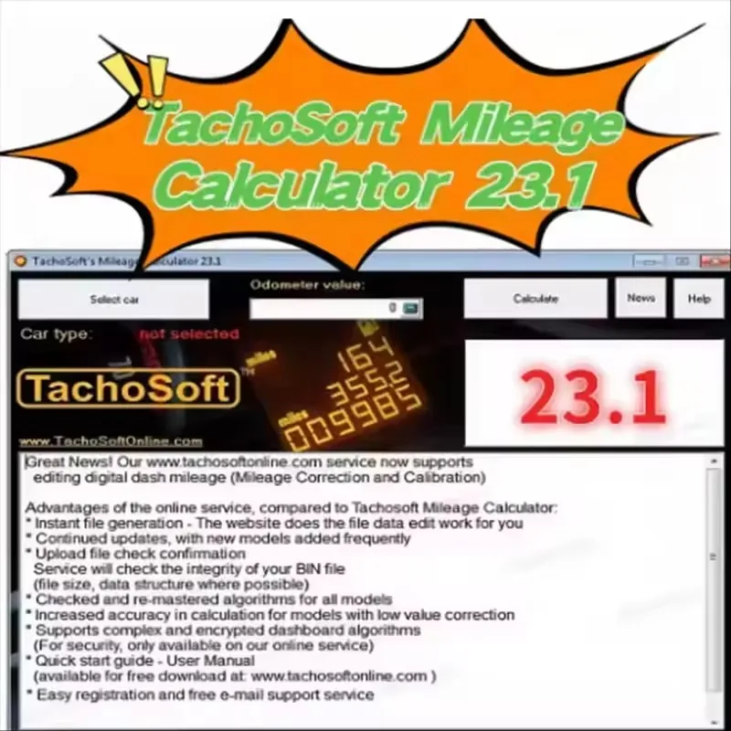 TachoSoft Mileage Calculator 2026 Latest Version Digital Odometer Counter Calculation Software with License for Vehicle Mileage