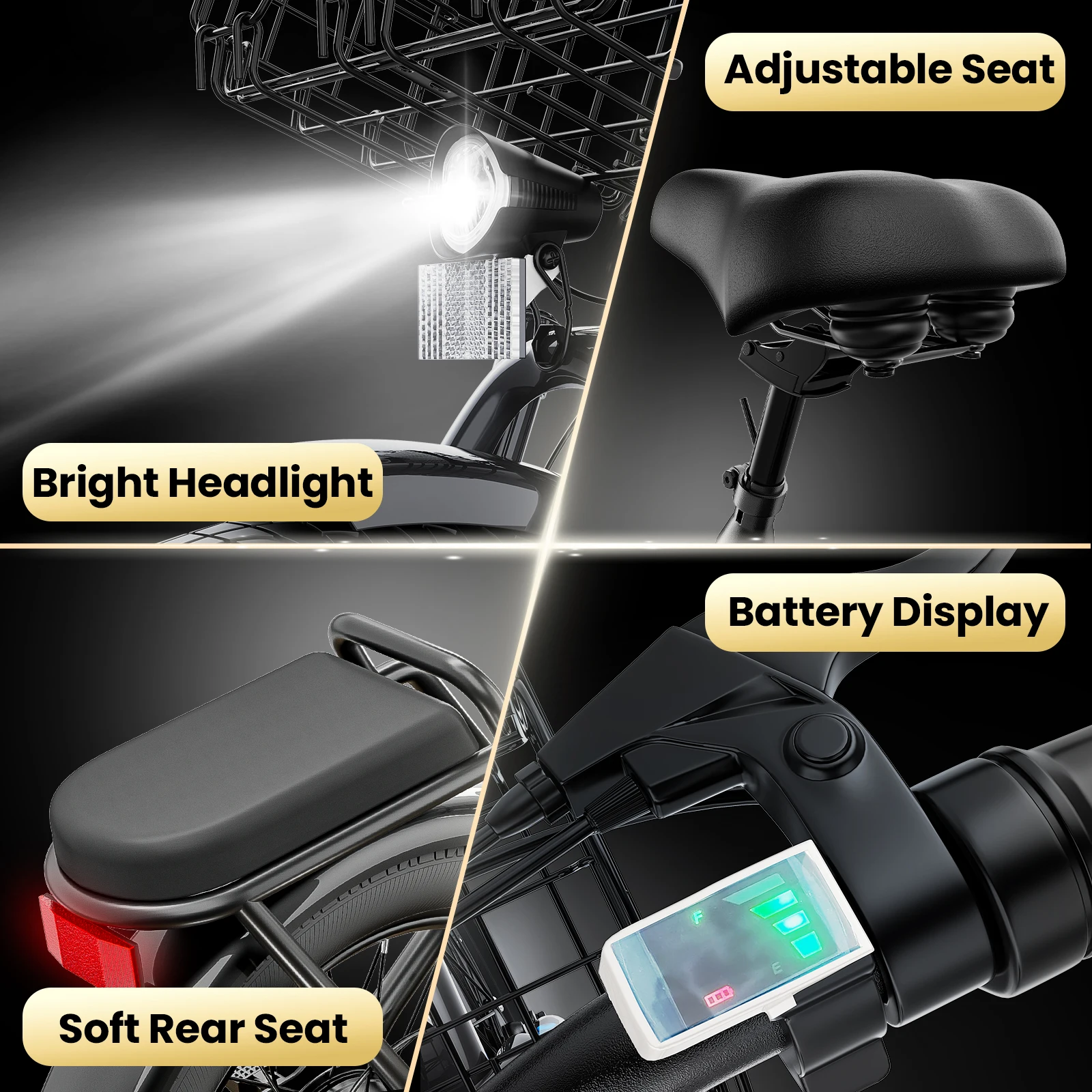 سكوتر كهربائي ذروة 560 وات مع مقعد، دراجة كهربائية بإطارات سميكة مقاس 20 بوصة، سكوتر للكبار للتنقل مع سلة ومقعد قابل للتعديل #6