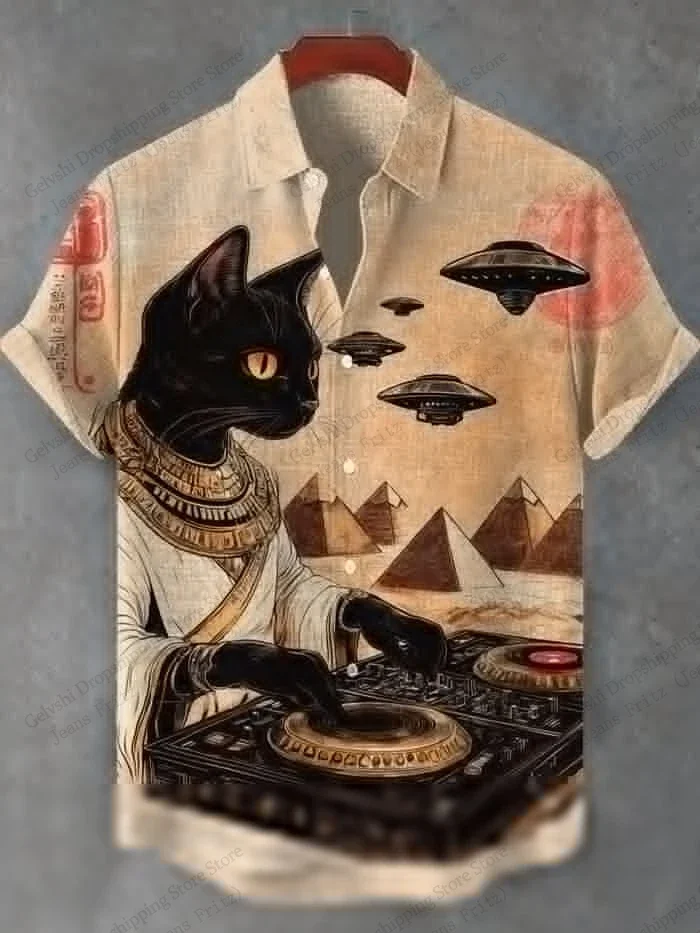 Japan Samurai Cat Dinosaur 3D Print Sport Retro Harajuku Casual Street Trend Y2K Men Women Short-sleeve Shirt Top Clothes Summer
