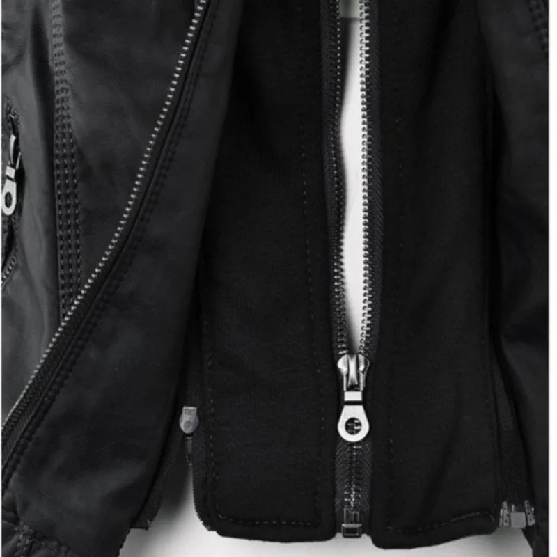 Women PU Leather Jacket Front Zipper Full Sleeve Slim Waist Casual Coat Outwear Autumn Removable Hat Hooded