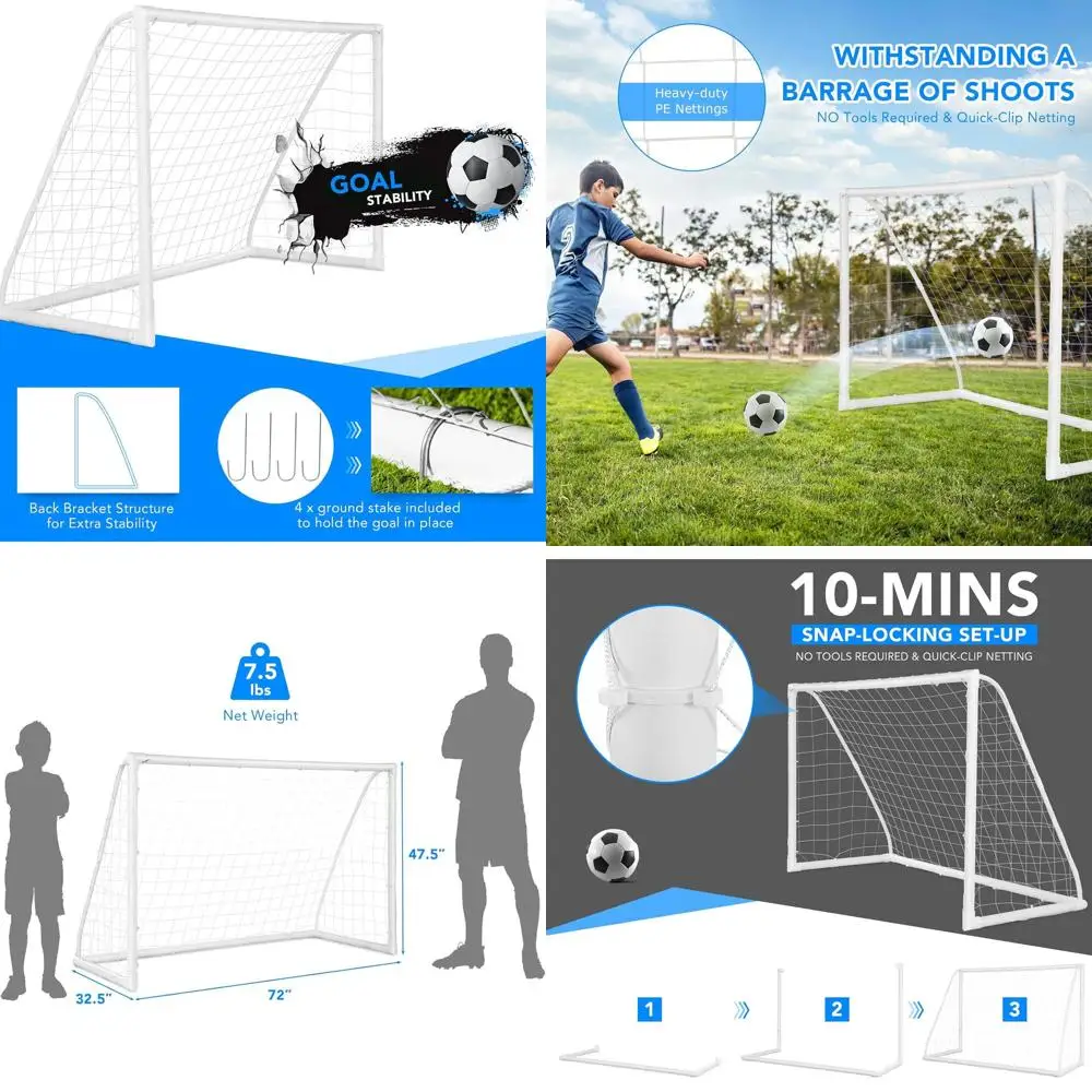 

Portable Soccer Goals for Kids: Weatherproof, Quick Setup, Durable UPVC Netting, Ideal for Backyard Practice