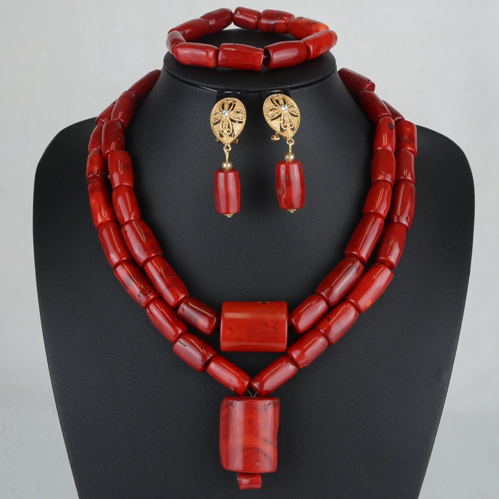 Fashion Nigerian Coral Beads Necklace Earrings Set for Bride New African Wedding Jewelry Set