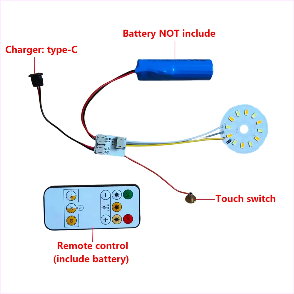 3Colors LED Panel 6W 48MM Dimming Controller With Touch ON/OFF Switch Charging Port Type-C And Remote Control With CR2025 Batter